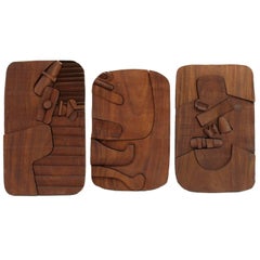 Tannley Wall Sculpture Triptych in Carved Walnut