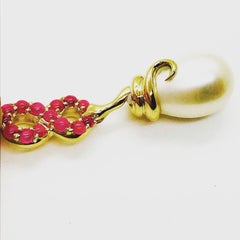 Tantale, a 18 Karat Rose Gold and Natural Rubies Pendant with Pear-Shaped Pearl
