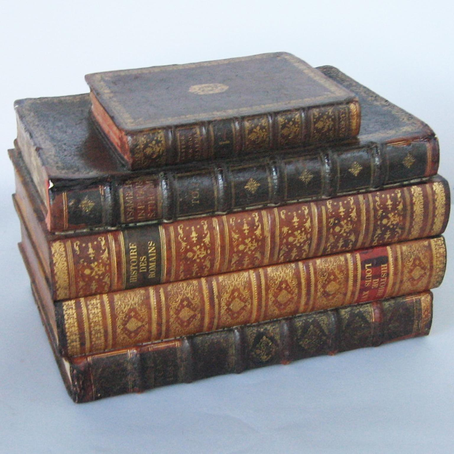 Leather Tantalus Box of Stacked 19th Century Books For Sale