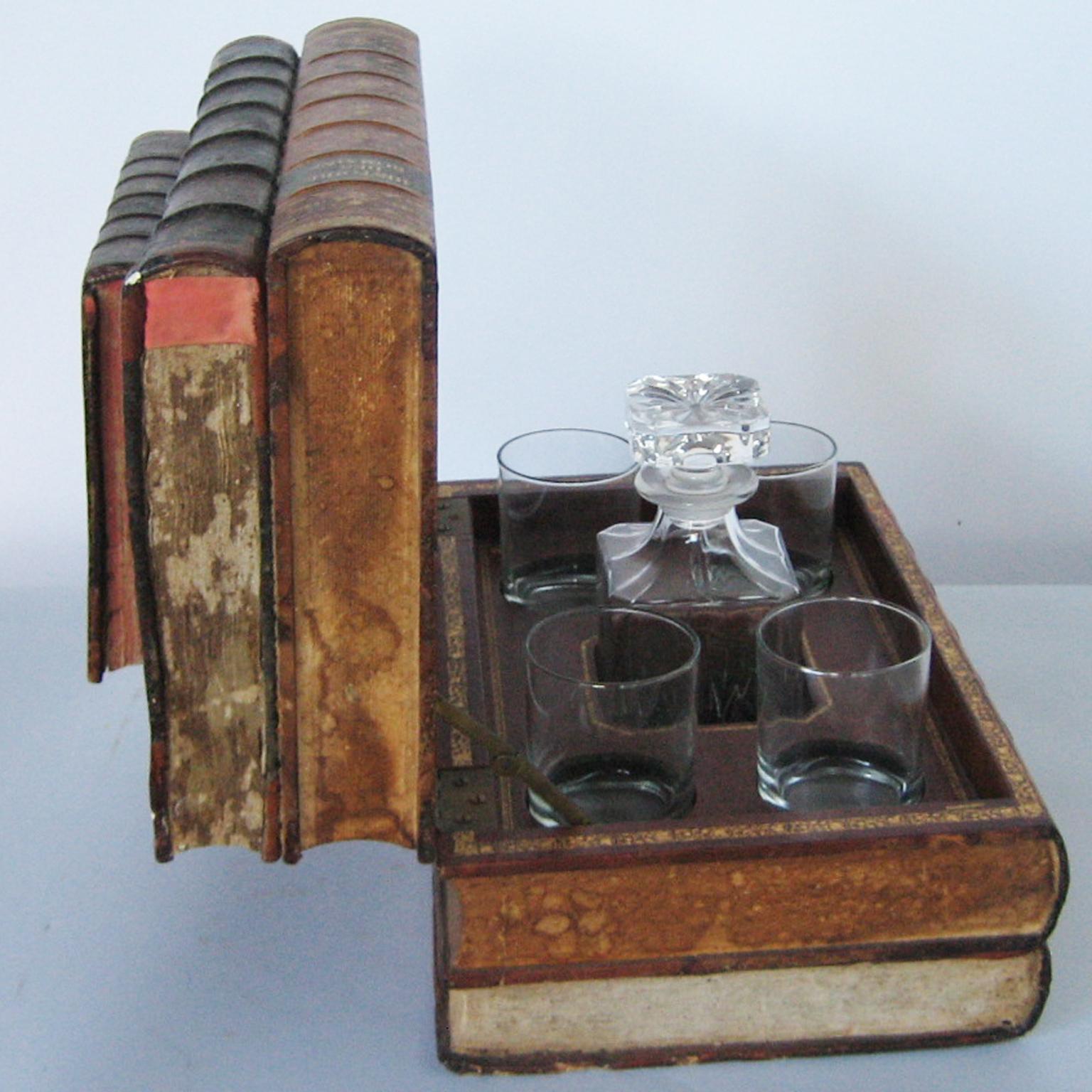 Leather Tantalus Box of Stacked 19th Century Books