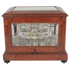 Tantalus Box with Beveled Glass Panels with Decanters and Stemware