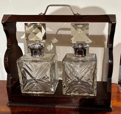 Tantalus Two Decanter Art Deco Set with Wood Holder