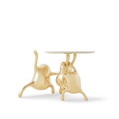 Tantan Side Table Polished Brass with Marble Tabletop by Zhipeng Tan