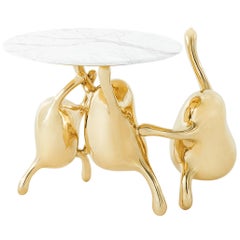 Tantan Side Table Polished Brass with Marble Tabletop by Zhipeng Tan