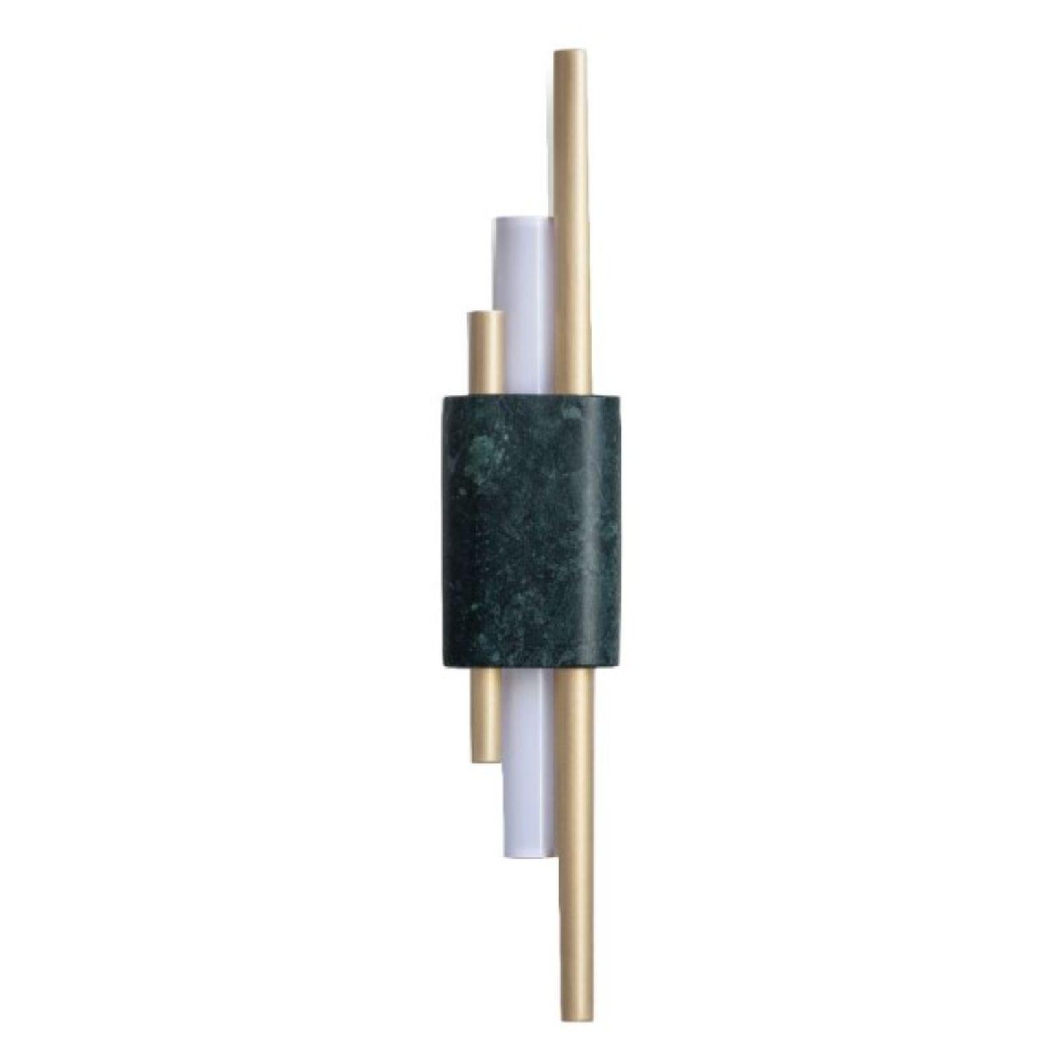 Tanto wall light - large - green by Bert Frank
Dimensions: 65 x 9 x 9 cm
Materials: Brushed brass, green guatemala marble

When Adam Yeats and Robbie Llewellyn founded Bert Frank in 2013 it was a meeting of minds and the start of a collaborative