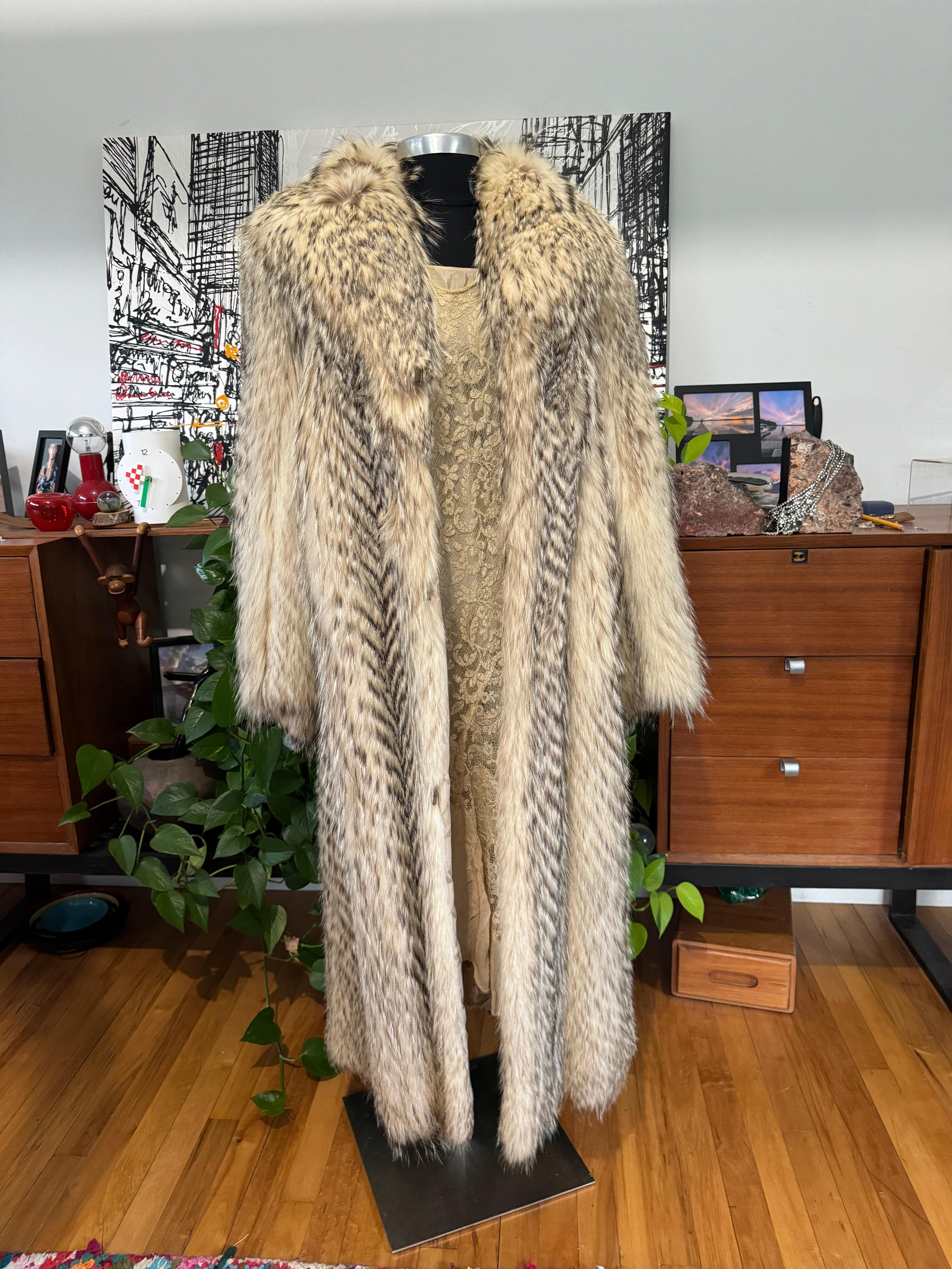 Brown Tanuki Fin Raccoon Fur Full Length Coat For Sale