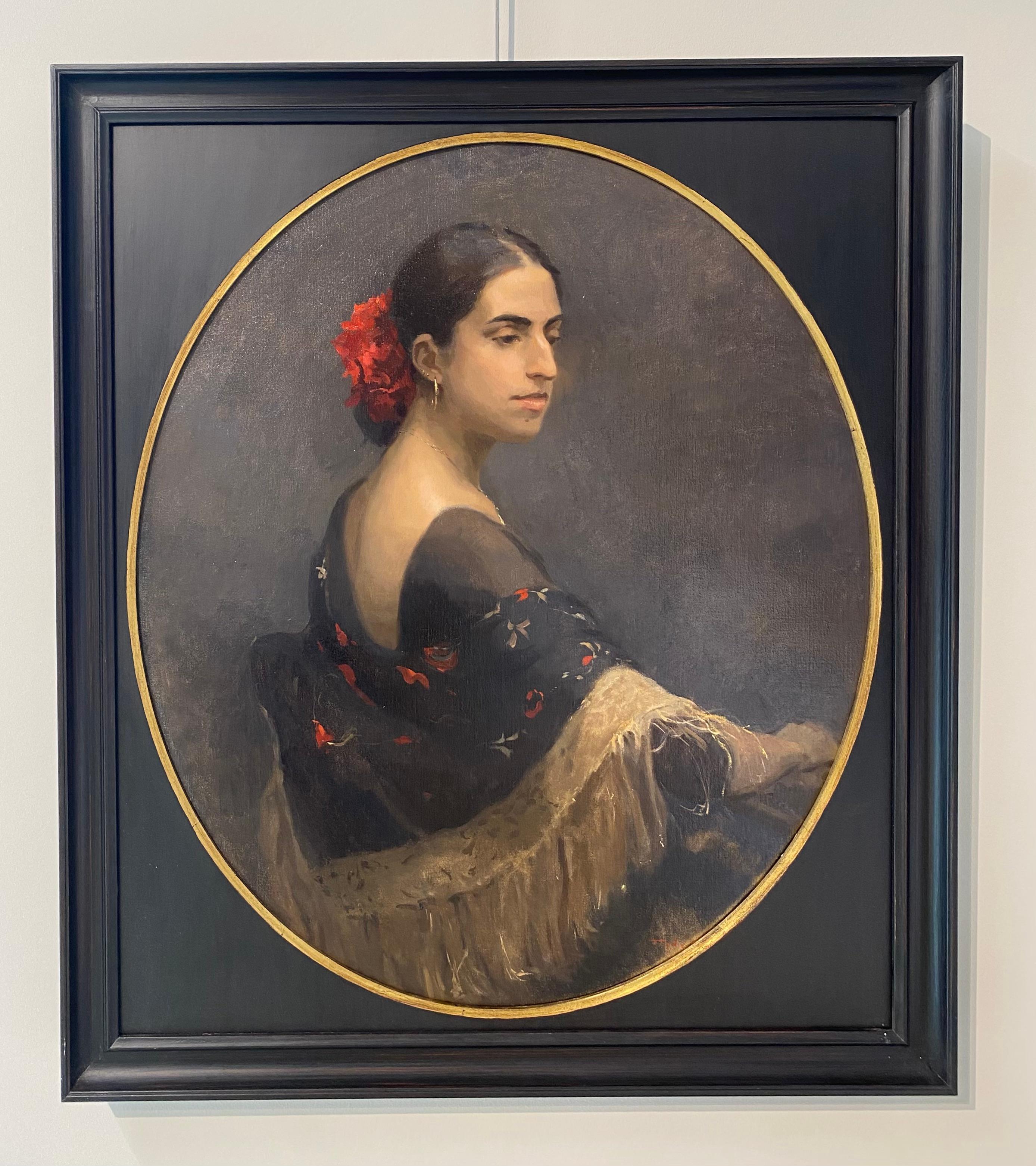 Una dama di Siviglia, ritratto classico contemporaneo del XXI secolo - Painting di Tanvi Pathare