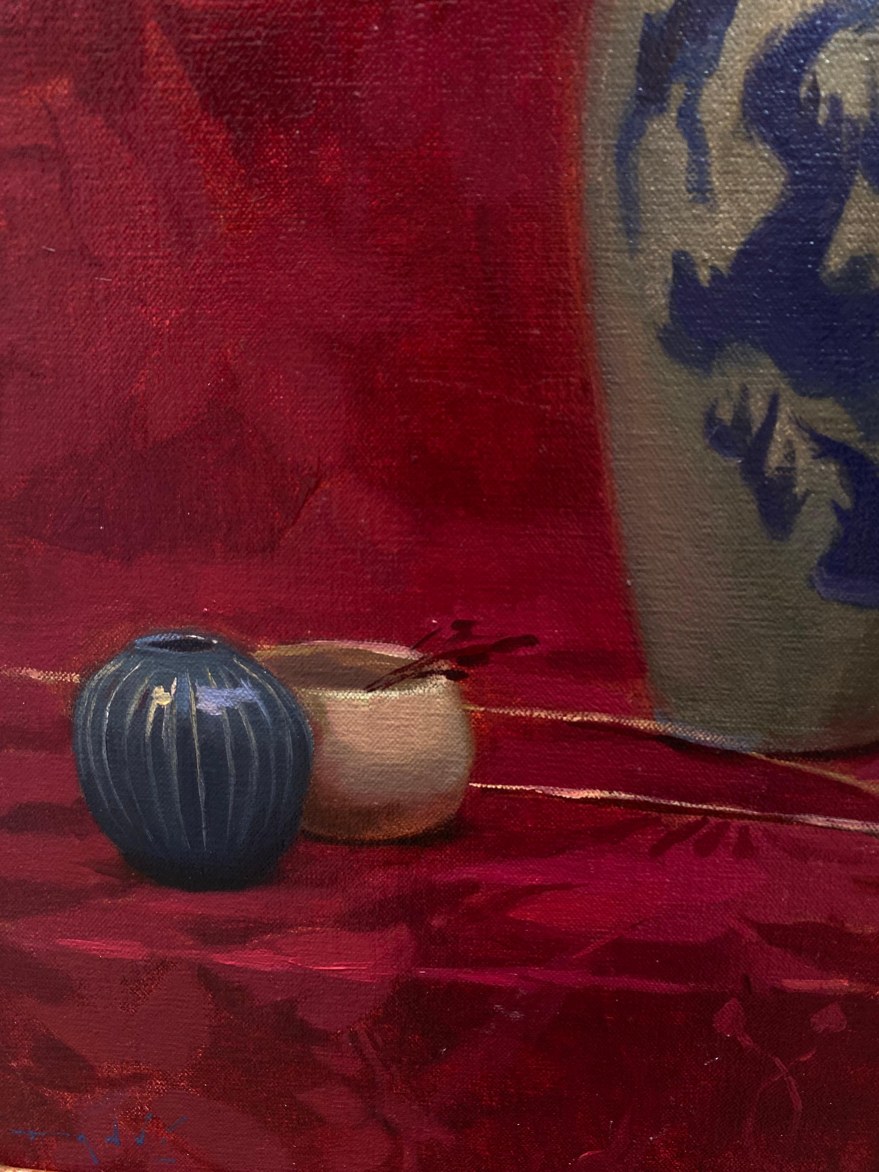 China rosa, seda y azul-Siglo XXI Pintura clásica contemporánea de bodegón en venta 1
