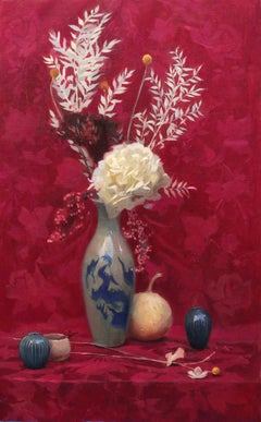 Pink, Silk & Blue China-21st Century Contemporary Classical Still-life Painting
