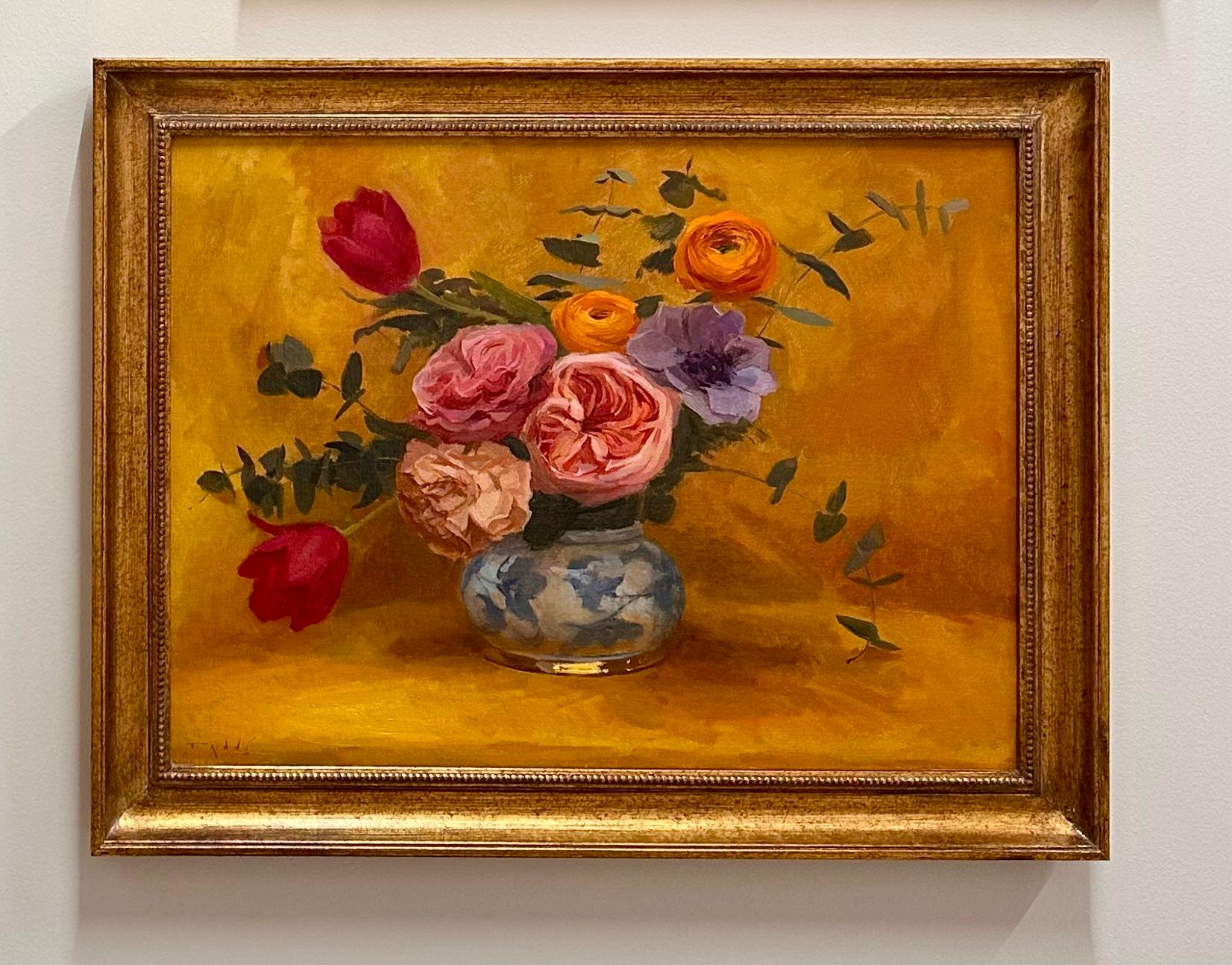 Yellow- 21st Century Contemporary Classical still life Painting of  Roses - Orange Figurative Painting by Tanvi Pathare