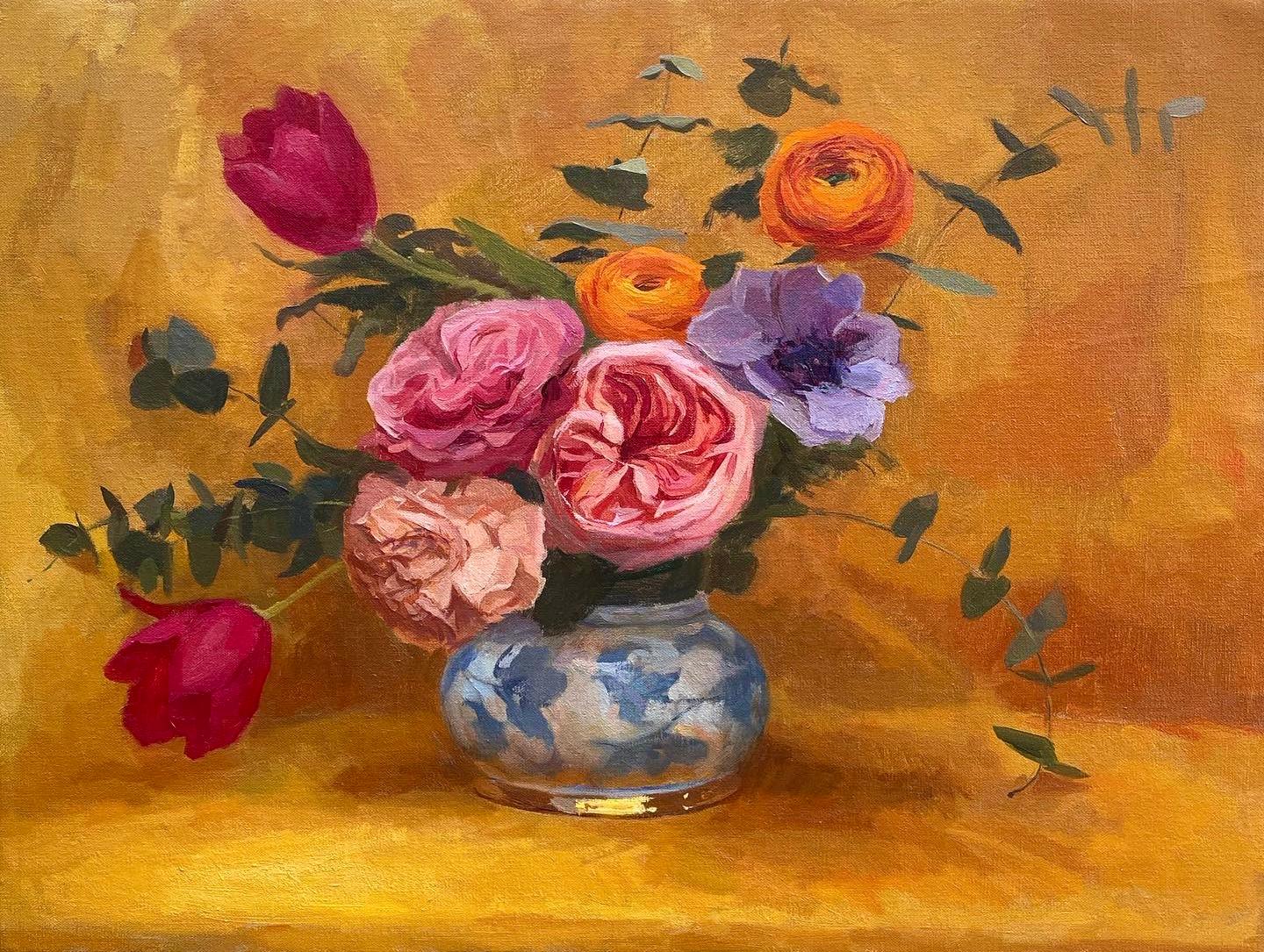 Amarillo- Siglo XXI Pintura clásica contemporánea de bodegones de  Rosas