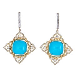 Tanya Farah 18K Diamond Imperial Earrings with Turquoise Center