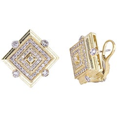 Tanya Farah 18K Gold Art Deco Diamond Square Earrings