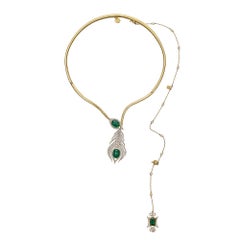 Tanya Farah 18K Gold Diamond Emerald Peacock Collar Necklace