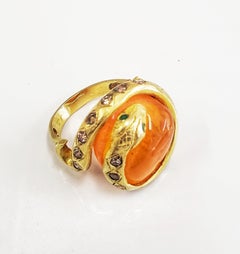 Tanya Farah 18K Gold Fire Opal Diamond Serpent Ring