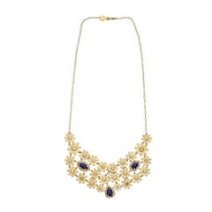 Tanya Farah 18K Gold Flower Diamond Lapis Bib Necklace 
