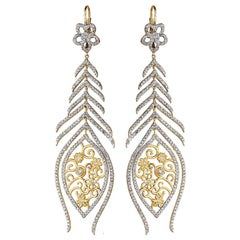 Tanya Farah 18K White Diamond Feather Chandelier Earrings