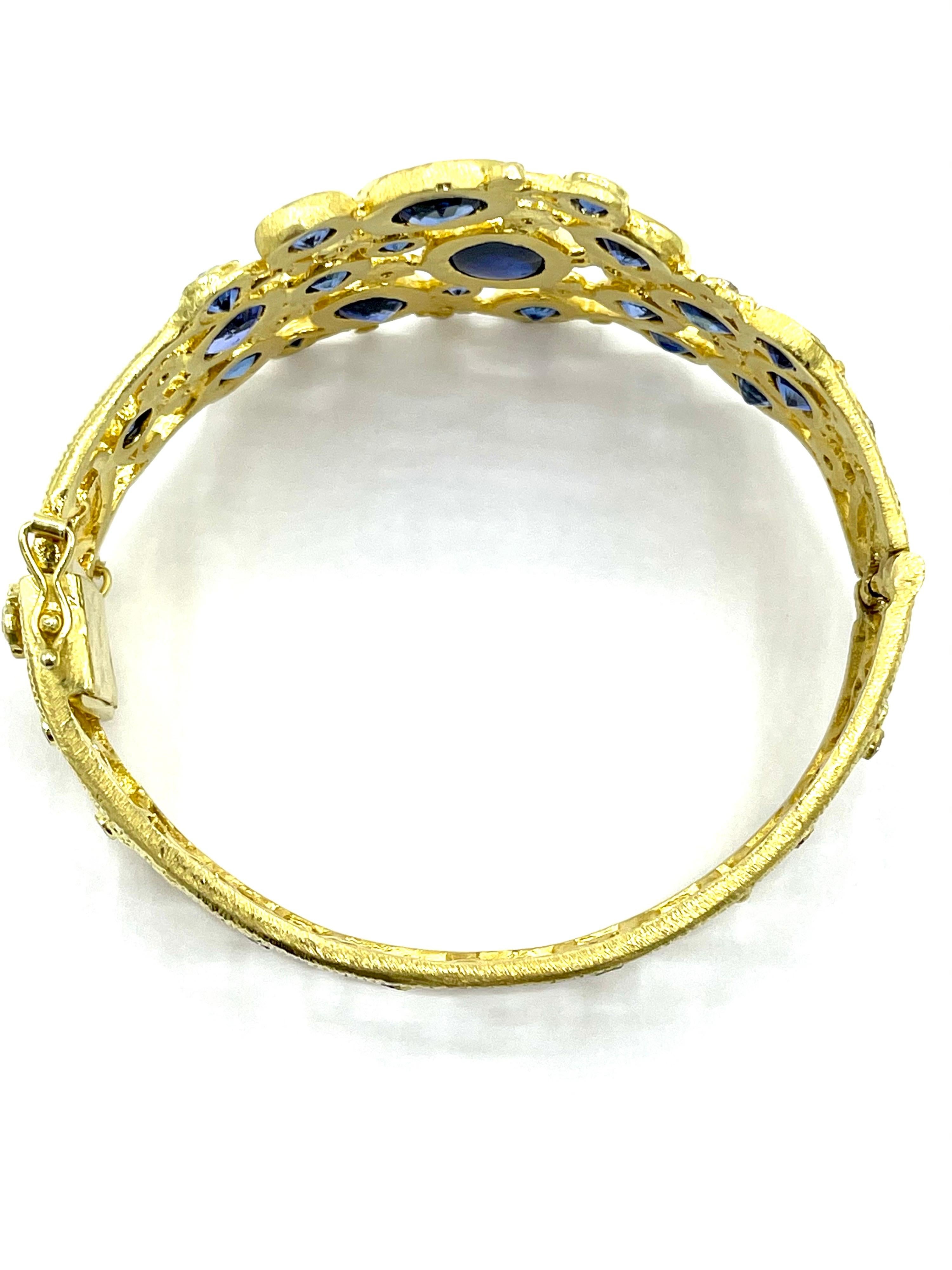 Modern Tanya Farah 29.70 Carat Sapphire and Diamond Floral Yellow Gold Bracelet