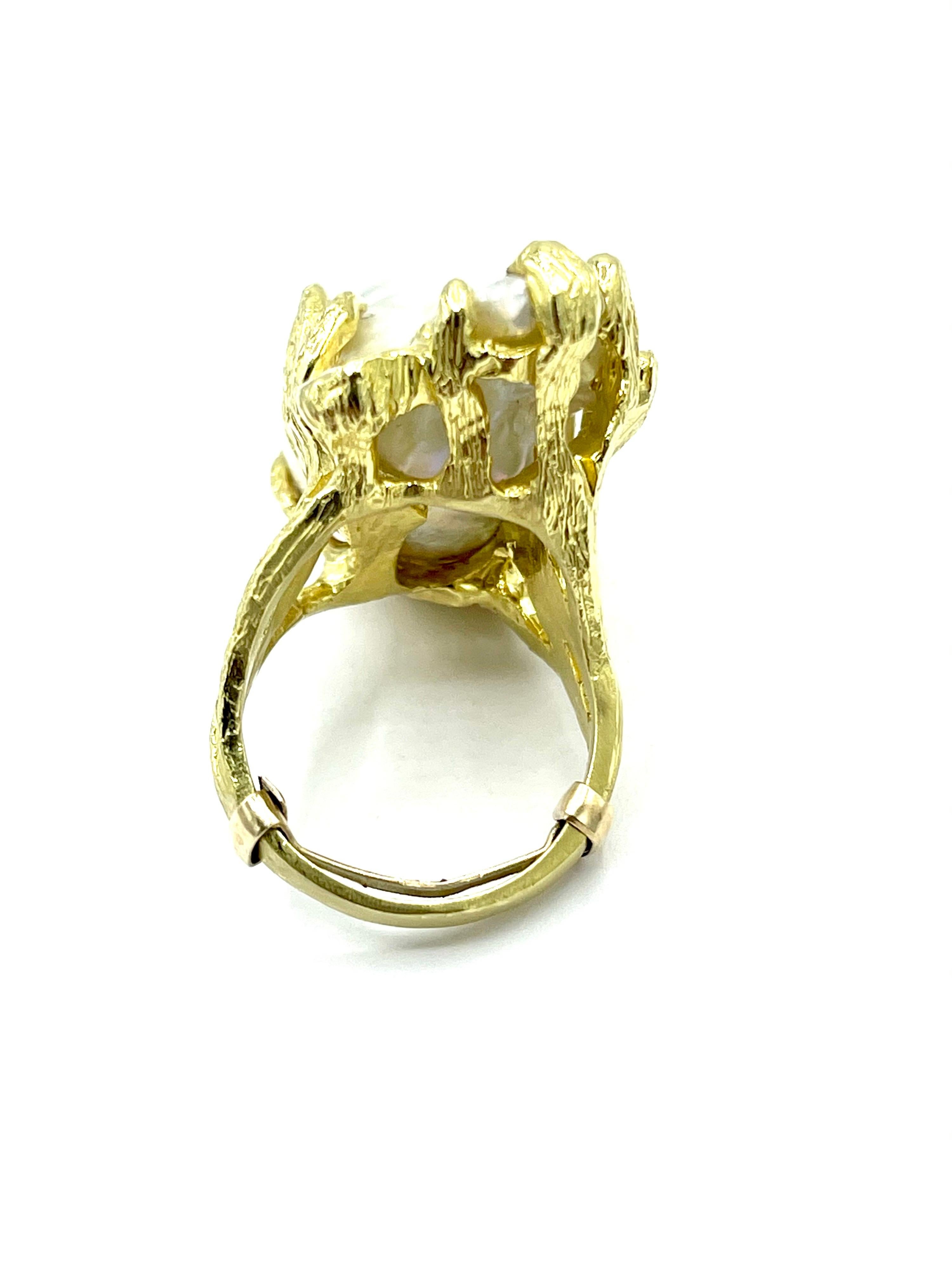 Mixed Cut Tanya Farah Baroque Pearl and 18 Karat Yellow Gold Fashion Ring For Sale