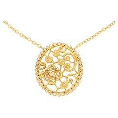 Tanya Farah Multi Diamond Four Petal Flower 18K Gold Pendant Necklace