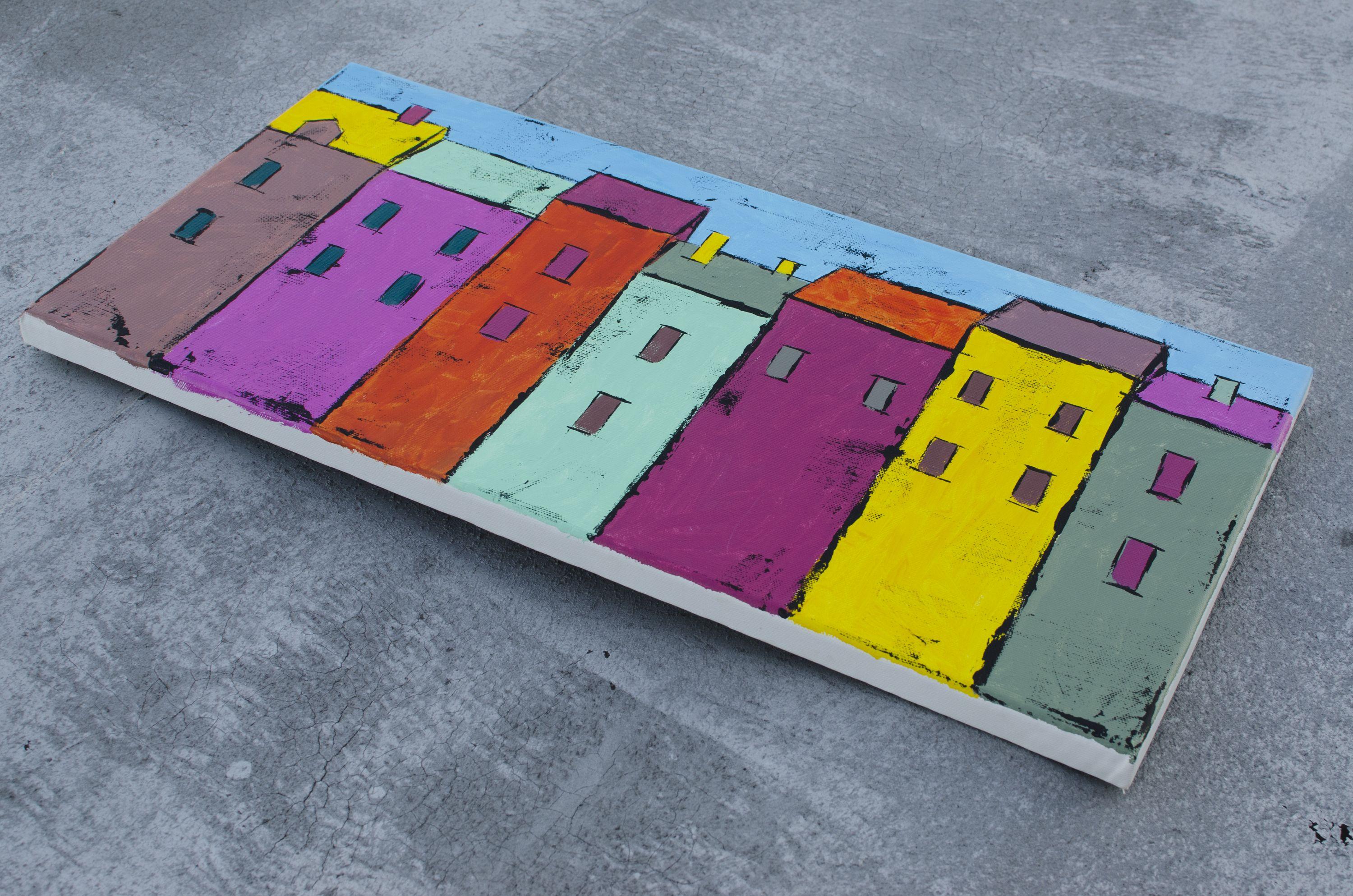Casas de colores, Pintura, Acrílico sobre lienzo - Painting Contemporáneo de Tanya Grabkova