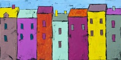 Colorful Houses, Painting, Acrylic on Canvas