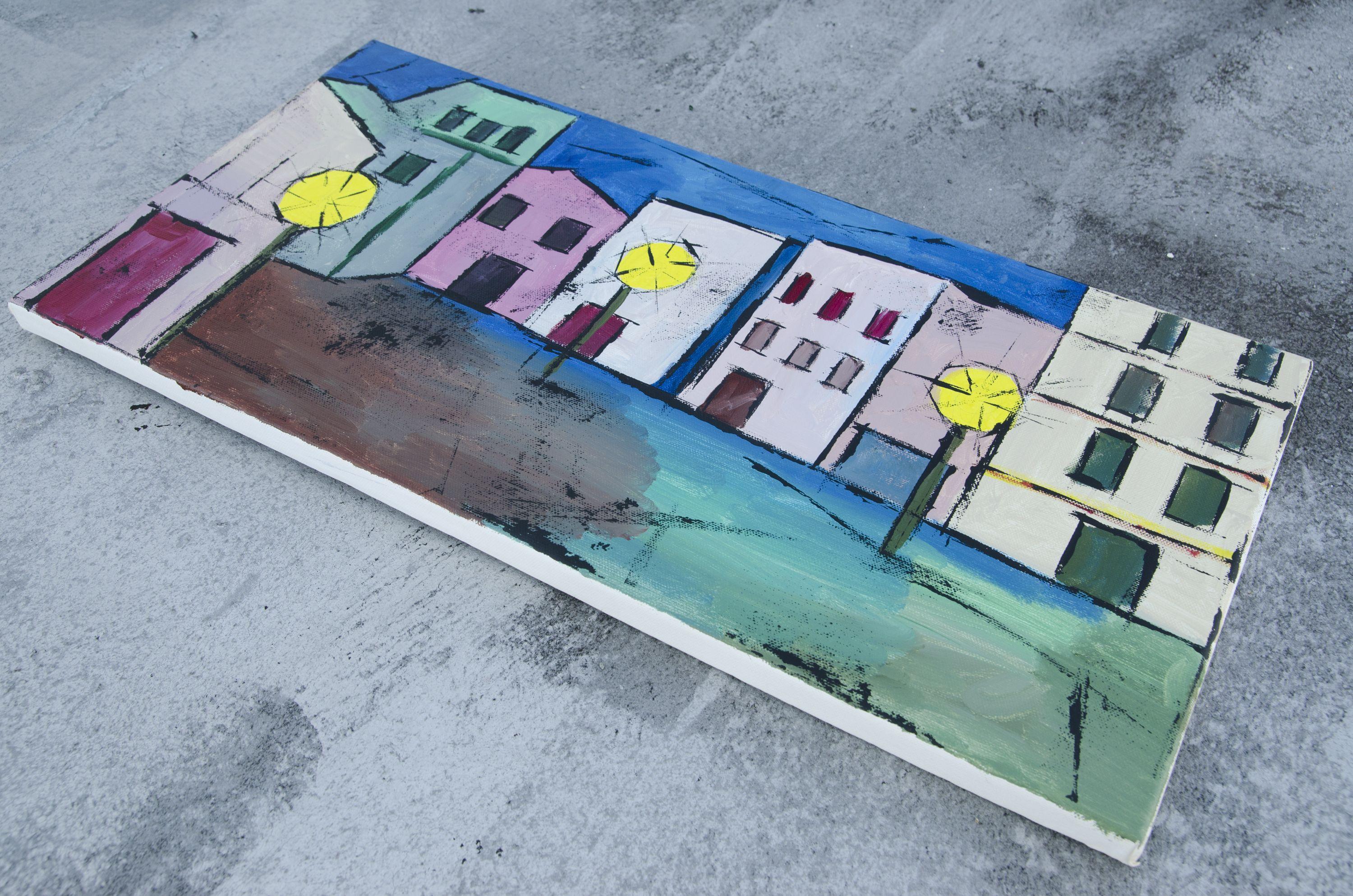 Night City, peinture sur toile - Pop Art Painting par Tanya Grabkova