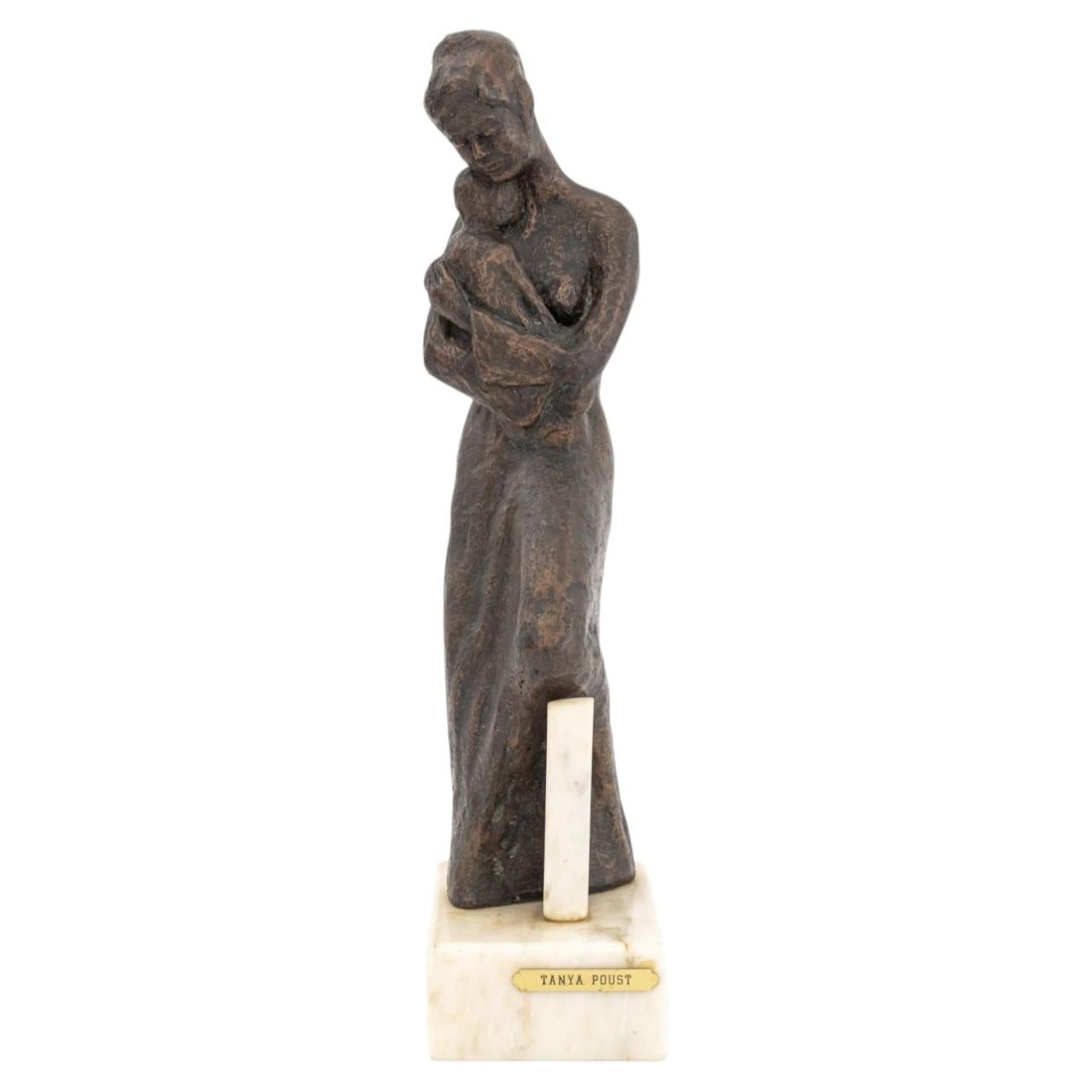 Tanya Poust Mother and Child Patinated Bronze Sculpture
