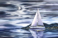 Moon Sailboat, Painting, Oil on Canvas