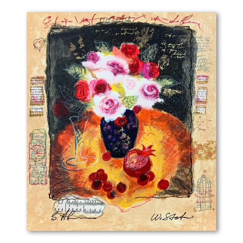 Print Tanya Wissotzky and Alexander Galtchansky - "Red Cherries" Sérigraphie sur papier à édition limitée signée à la main