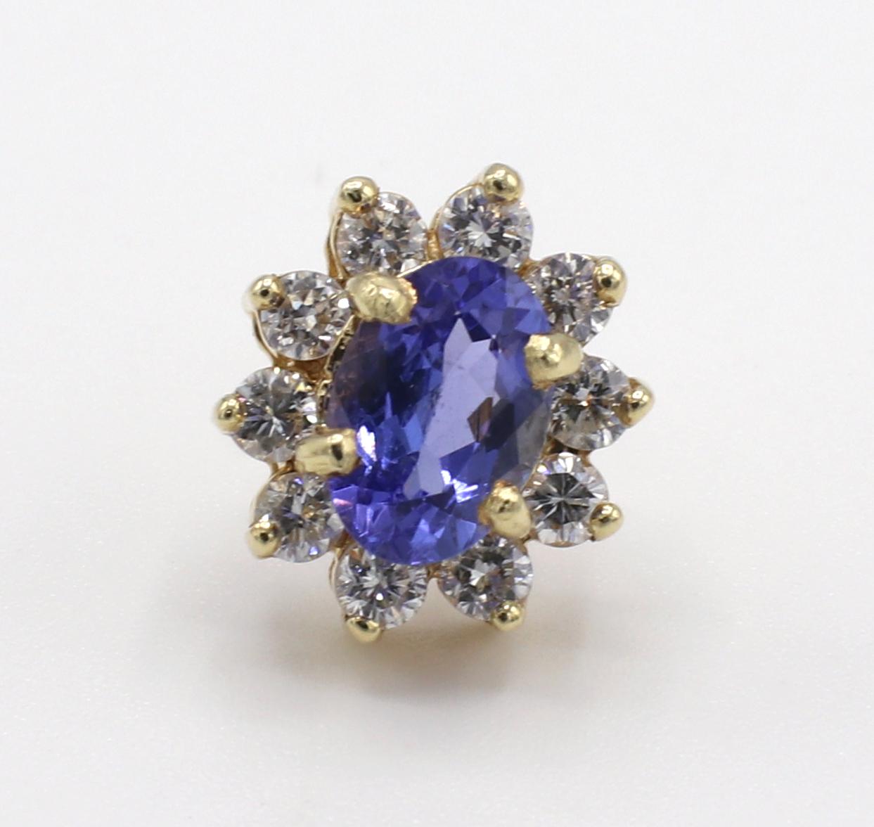 Gelbgold Cluster-Ohrstecker mit Tansanit & Diamant-Halo (Moderne)
