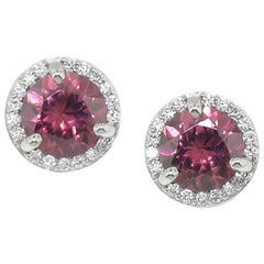 Tanzanian Pink Zircon and Diamond Halo 18 Karat Martini Stud Earrings