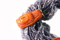 Tanzaniane Torchon Necklace 18 Karat Gold Ebony Antiques Netsuke