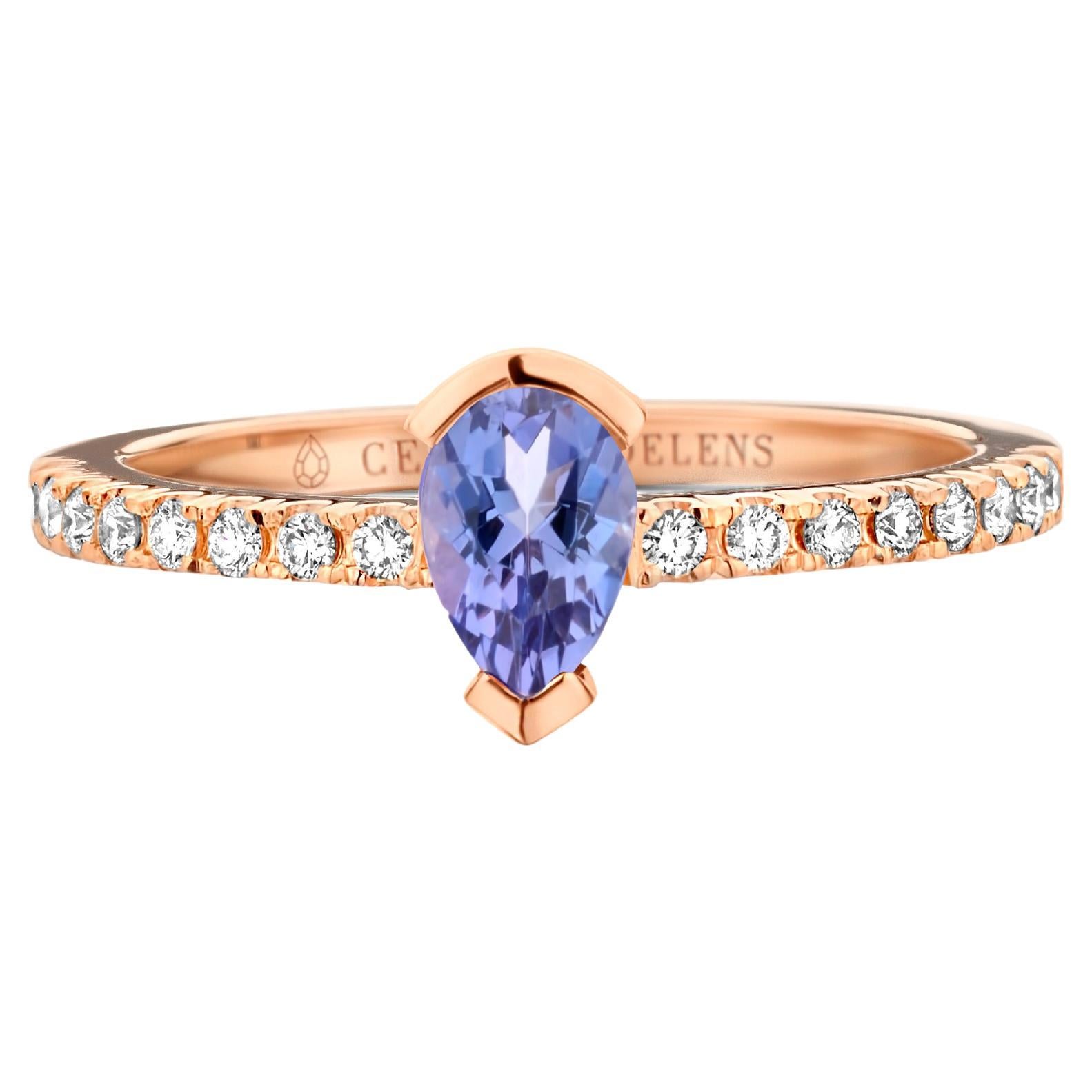 Tanzanite 0.78 Carat 18k Rose Gold Diamond Engagement Ring