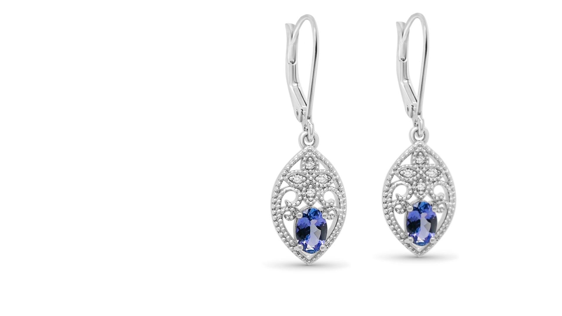 Art Deco 0.50 Cts Natural Tanzanite 925 Sterling Silver Drop Dangle Bridal Earrings For Sale