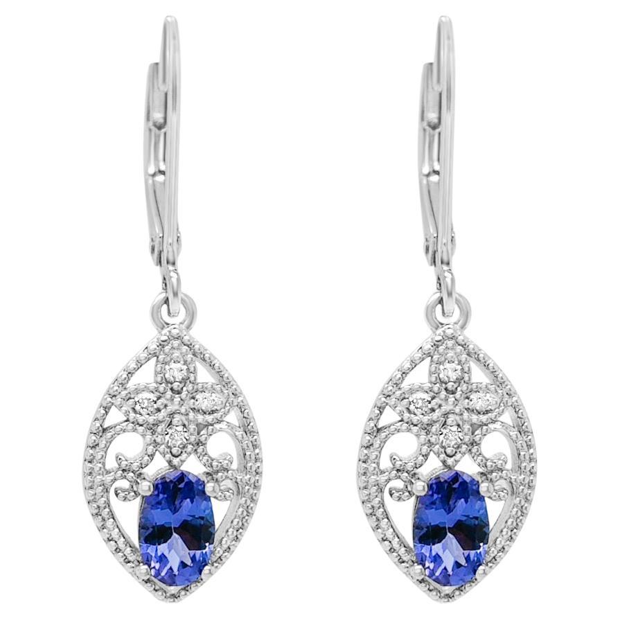 0.50 Cts Natural Tanzanite 925 Sterling Silver Drop Dangle Bridal Earrings For Sale