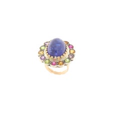 Tanzanite 14 Karat Yellow Gold Tourmaline Amethyst Peridot Cocktail Ring
