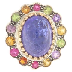 Tansanit 14 Karat Gelbgold Turmalin Amethyst Peridot Cocktail-Ring