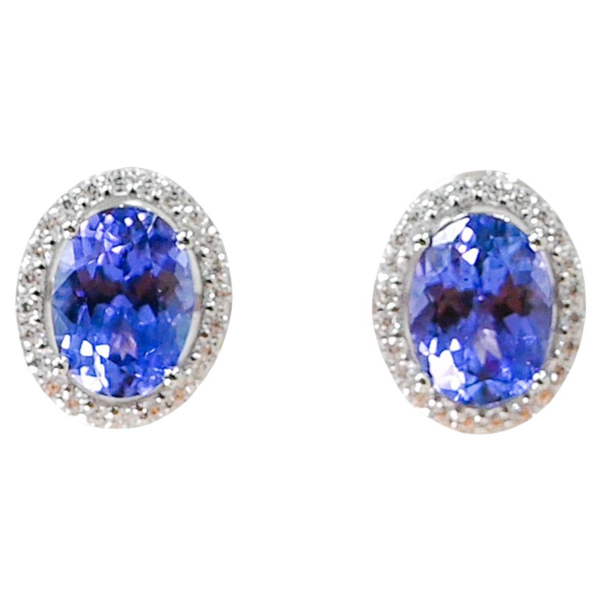 Art Deco Style Tanzanite Stud Earrings with Cz in 925 Sterling Silver Studs For Sale