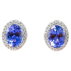 Art Deco Style Tanzanite Stud Earrings with Cz in 925 Sterling Silver Studs