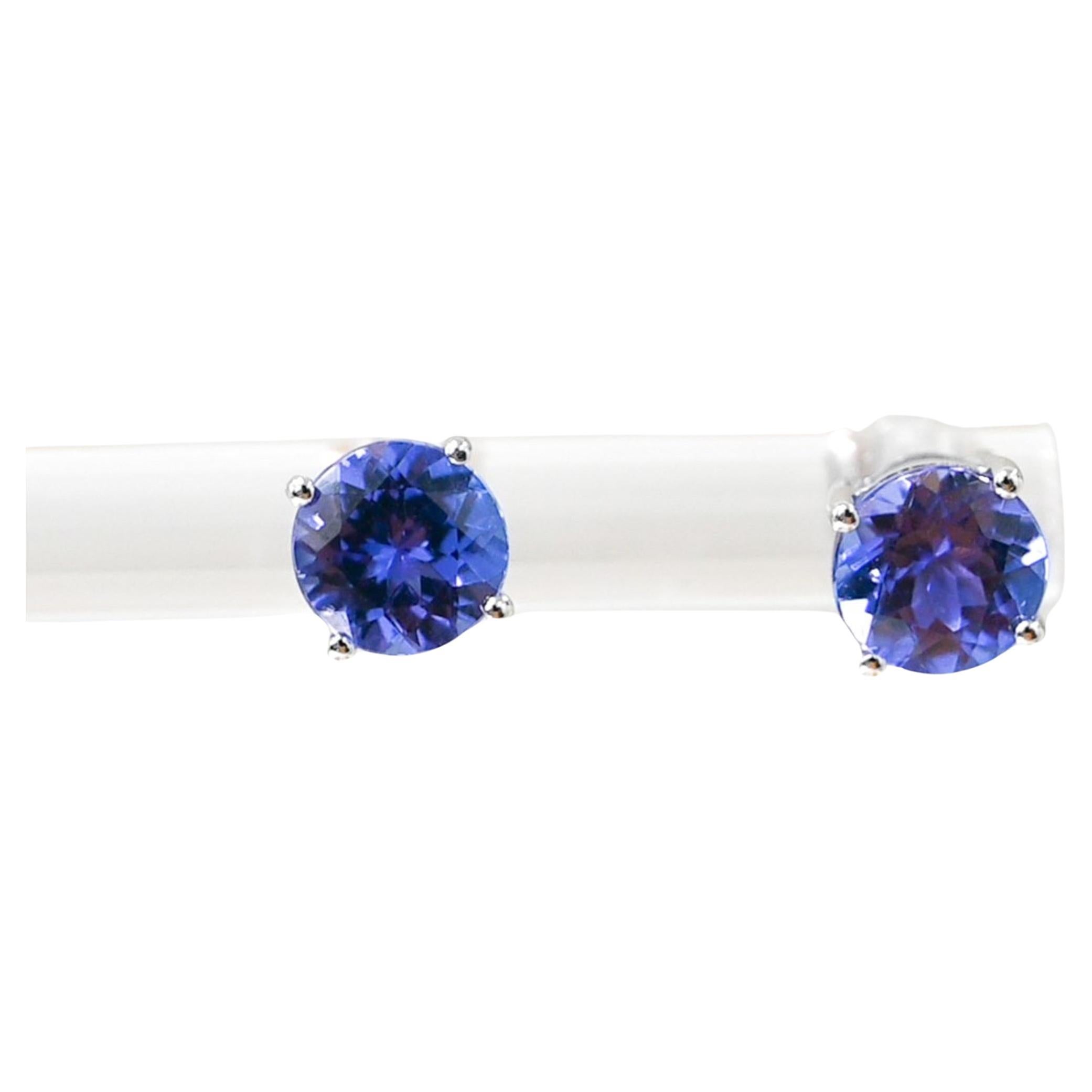 1.58 Ctw Tanzanite Round Cut Silver Studs Earrings 925 Sterling Silver