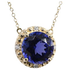 Tansanit 14K Gold Rhodium SI2 Diamant Damen-Anhänger 2,23 Karat Gold Halskette