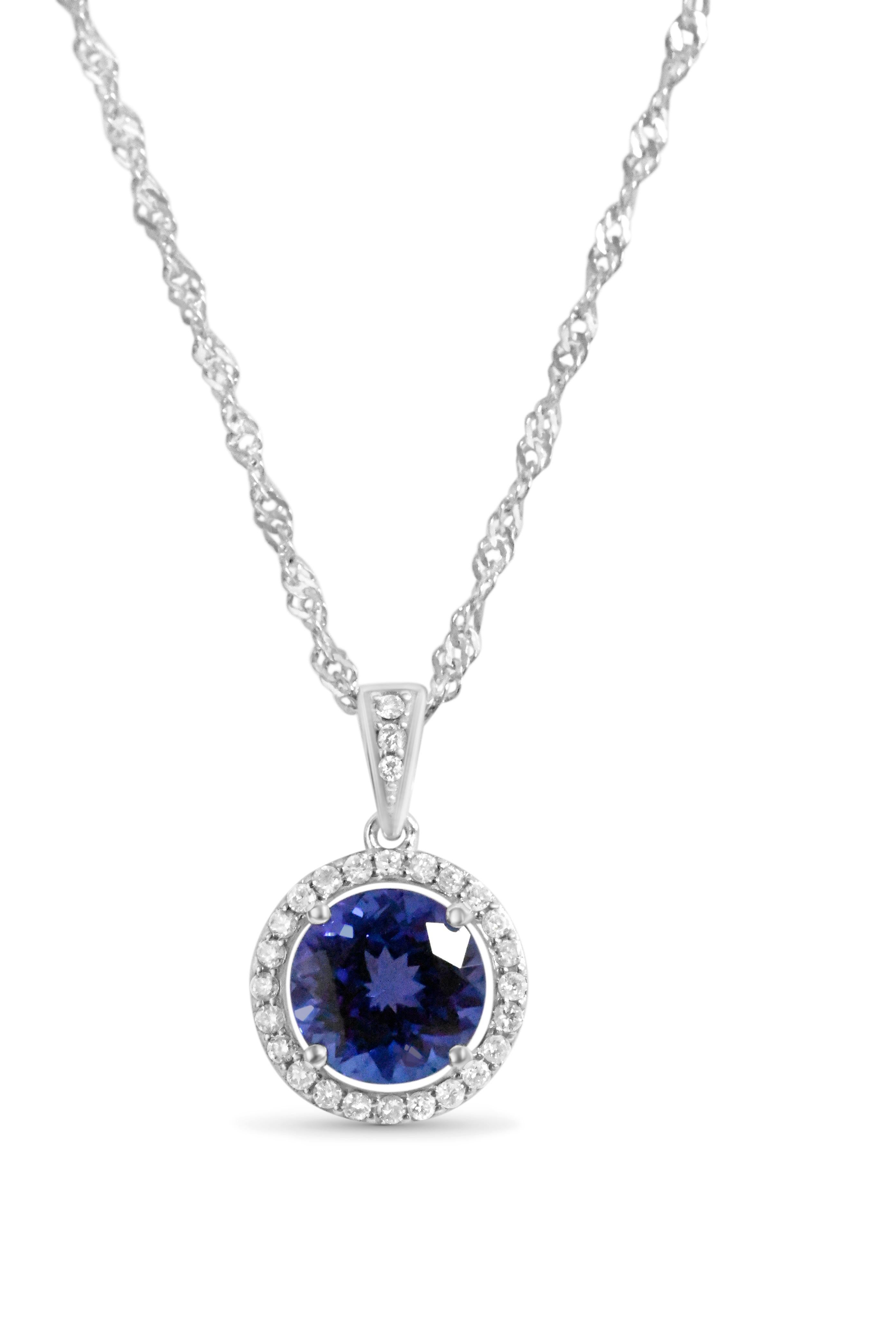Art Deco Natural Tanzanite Halo Pendant Necklace 14k White Gold Fashion Jewelry 2.23 Cts
