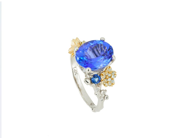Tanzanite 14k Gold Ring Genuine Tanzanite Ring Certified Tanzanite Ring In New Condition For Sale In Istanbul, TR