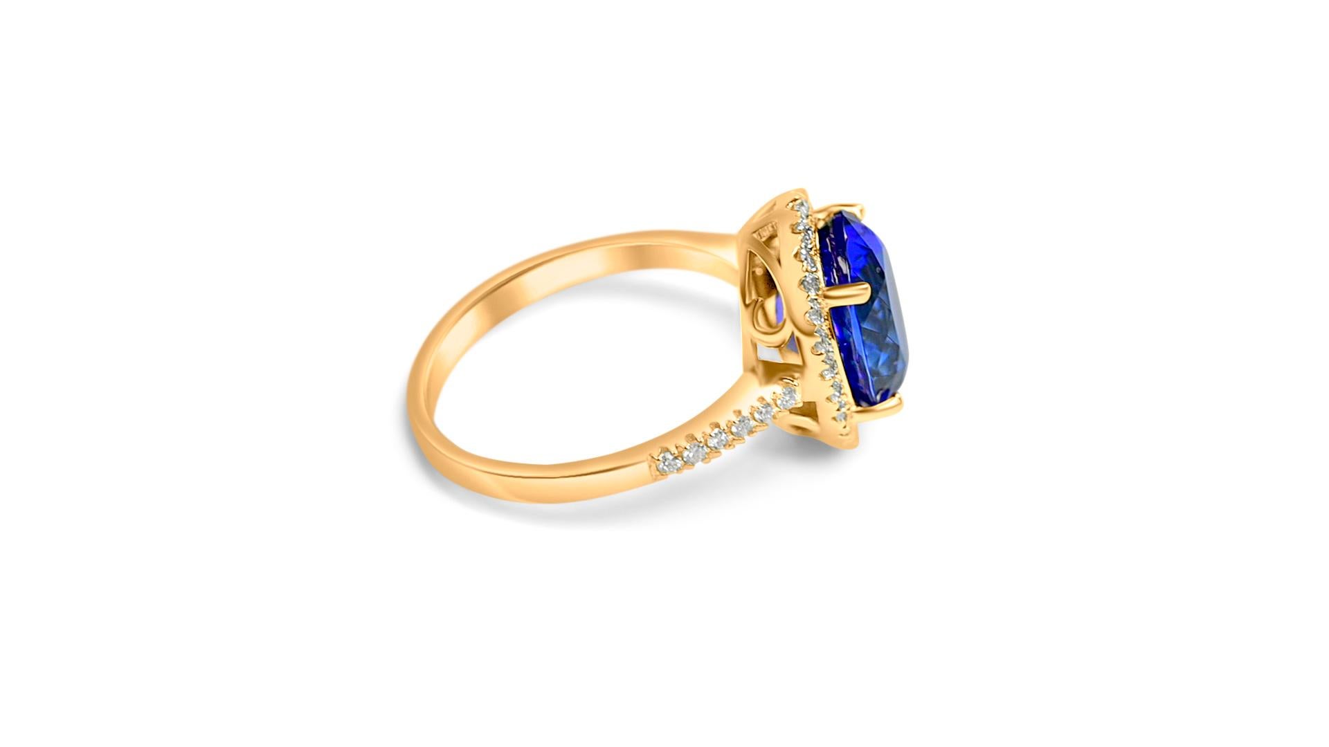 Art Deco Tanzanite 14k Gold Yellow SI2 Diamond Metal Platted Women's Rings 4.16cts For Sale