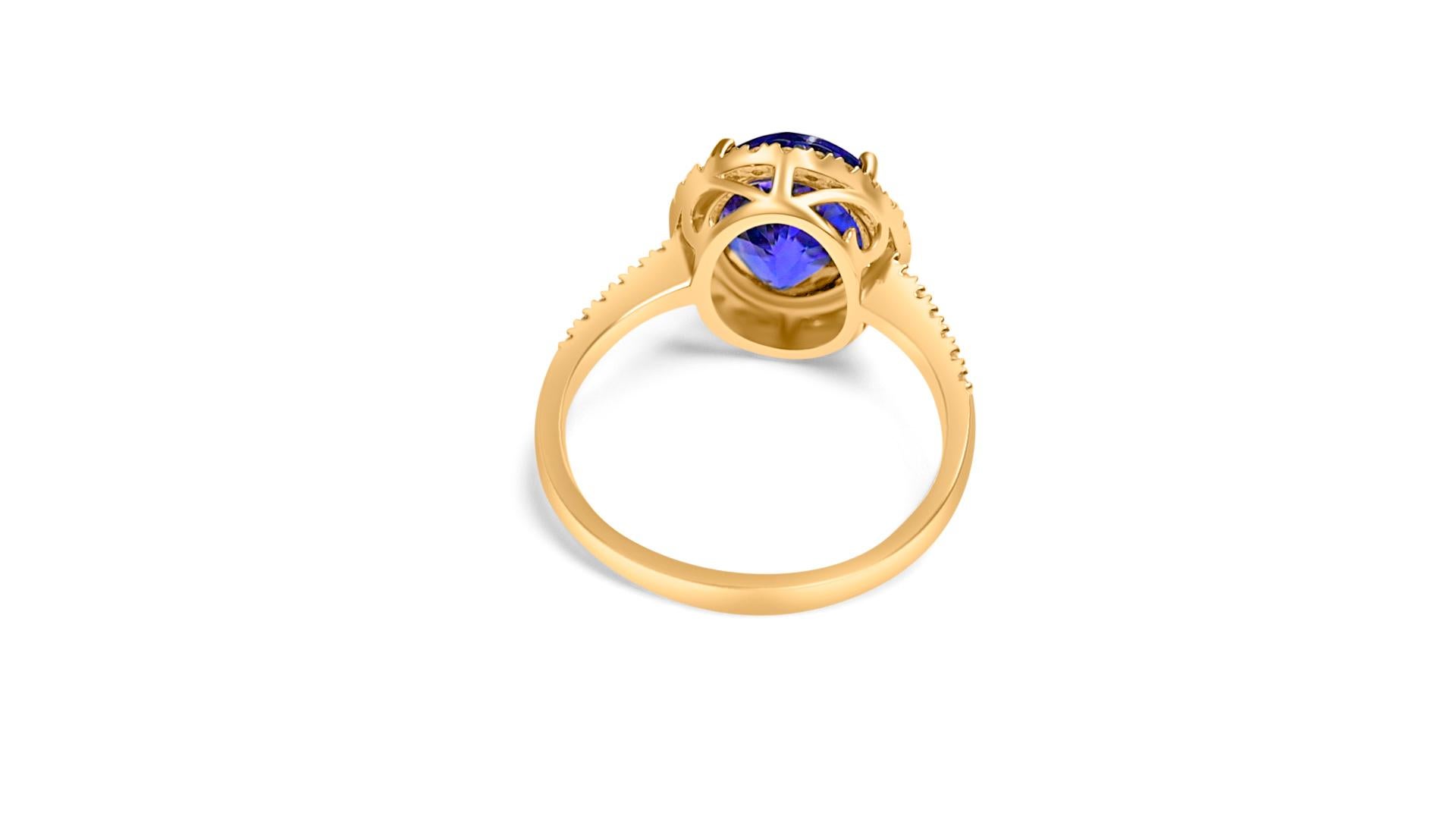 Tansanit 14k Gold Gelb SI2 Diamant Metall plattiert Frauen Ringe 4,16cts (Ovalschliff) im Angebot