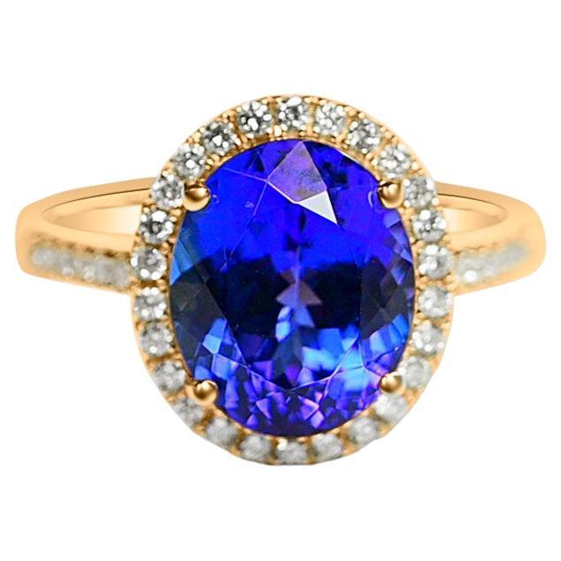 Tanzanite 14k Gold Yellow SI2 Diamond Metal Platted Women's Rings 4.16cts For Sale