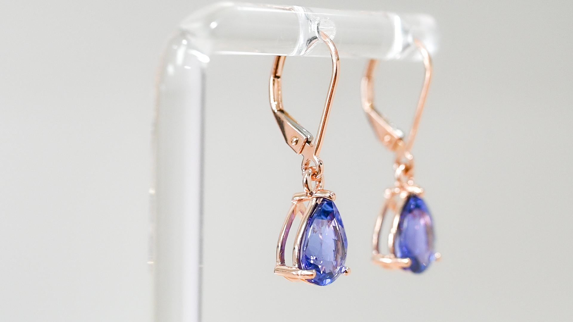 Tanzanite 14k Rose Gold Women's Earrings 3.34 cts. In New Condition For Sale In New York, NY