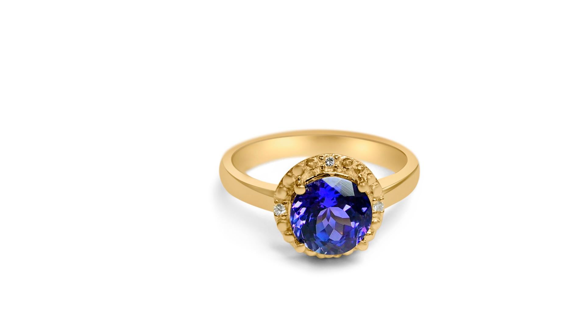 Art Deco Tanzanite 14k Yellow Gold SI2 Diamond Metal Platted Women's Rings 2.24cts For Sale