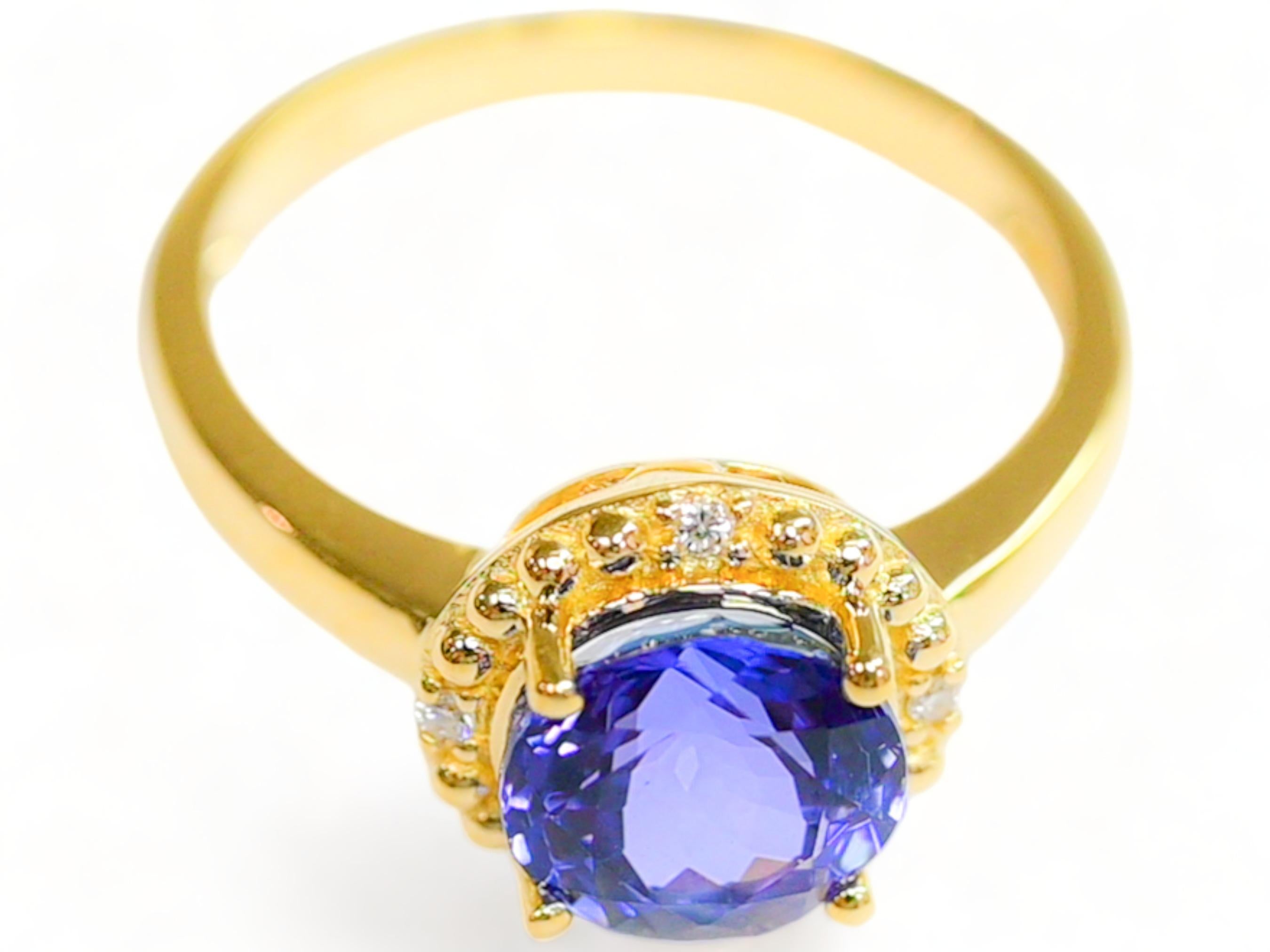 Round Cut Tanzanite 14k Yellow Gold SI2 Diamond Metal Platted Women's Rings 2.24cts For Sale